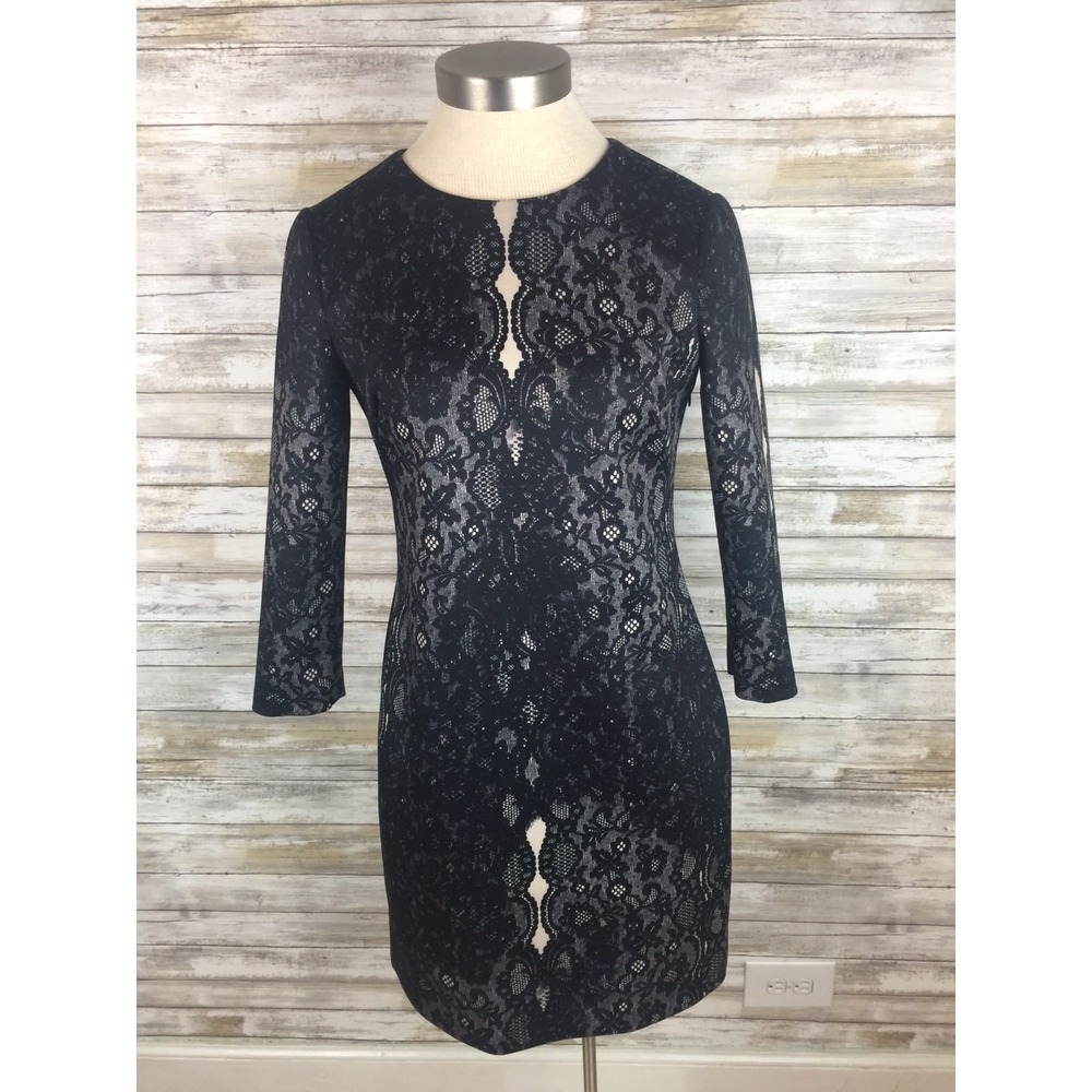 Cynthia Steffe Dress Kendall Black Lace Print Size 6 Scuba Knit